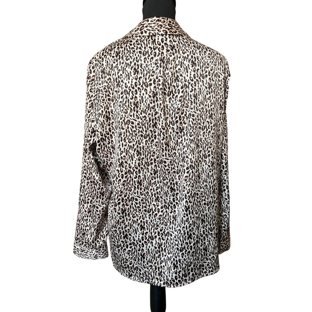 Apt. 9 Silky Leopard Print Button Up Top - Collared Satin Pajama Blouse - L - Picture 5 of 7